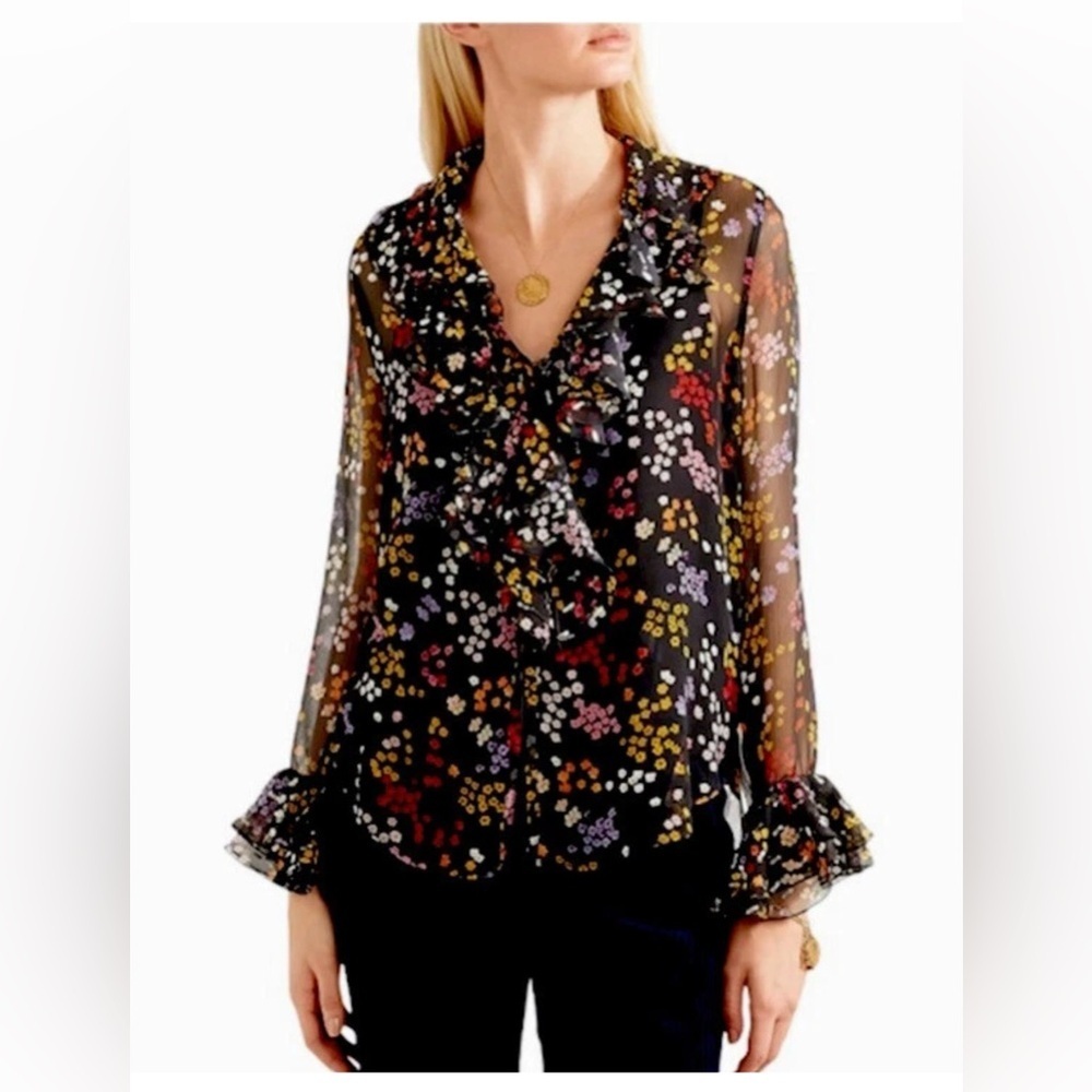 See By Chloe Black Floral Sheer Blouse Size FR 36/US S
